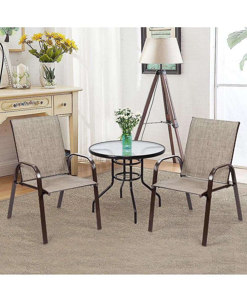 2PCS Patio Chairs Dining Chair Deck Yard W/Armrest