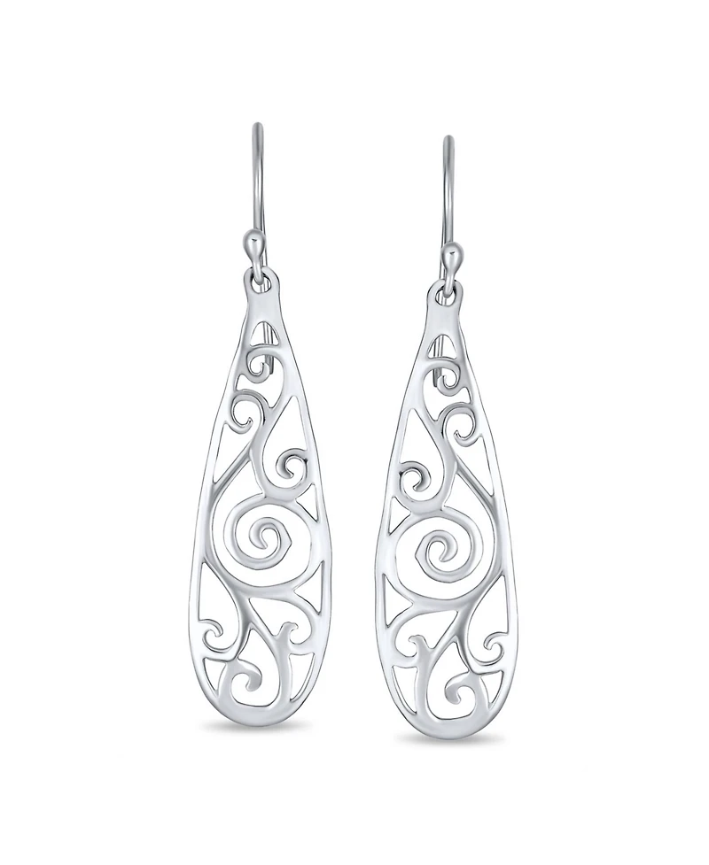 Bling Jewelry Balinese Dangle Earrings with Filigree Swirl in Sterling Silver