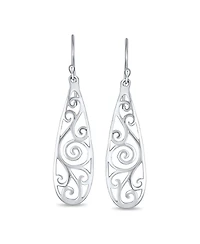 Bling Jewelry Balinese Dangle Earrings with Filigree Swirl in Sterling Silver