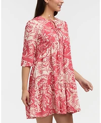 Ellen Tracy Women's Tiered Dress with Double Tie Neckline