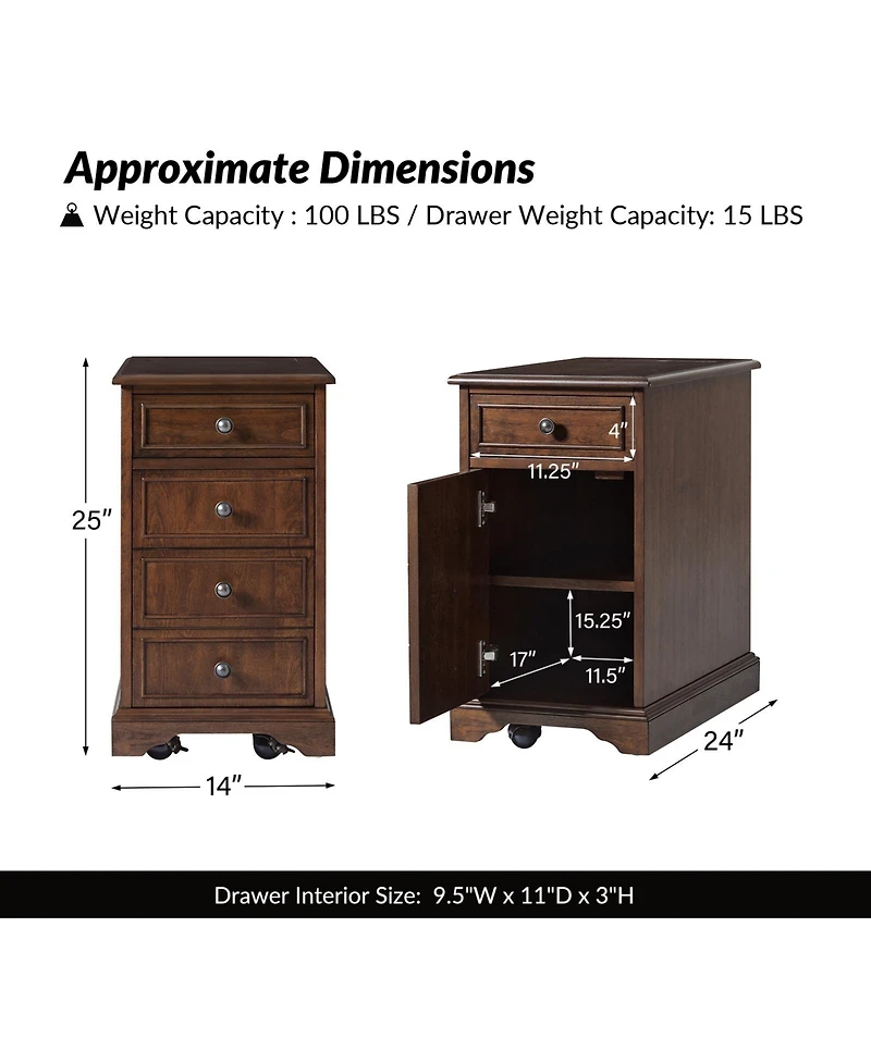 Traditional Mattew End Table with Storage and Built-In Outlets