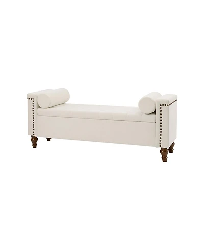 Flavia Storage Waterproof Button-Tufted Bench with Two Circular Pillows