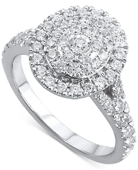 Diamond Oval Cluster Engagement Ring (1 ct. t.w.) in 14k White Gold