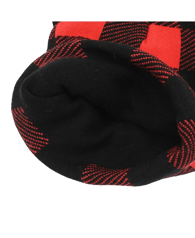Hello Kitty Head Shape Red Plaid Cuff Beanie With Fleece Bow
