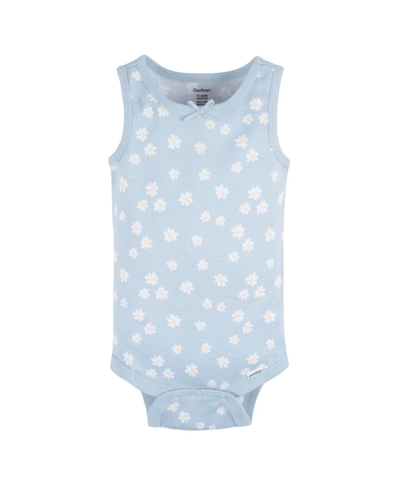 Gerber Baby Girls Sleeveless Flowers Onesies, 5-Pack