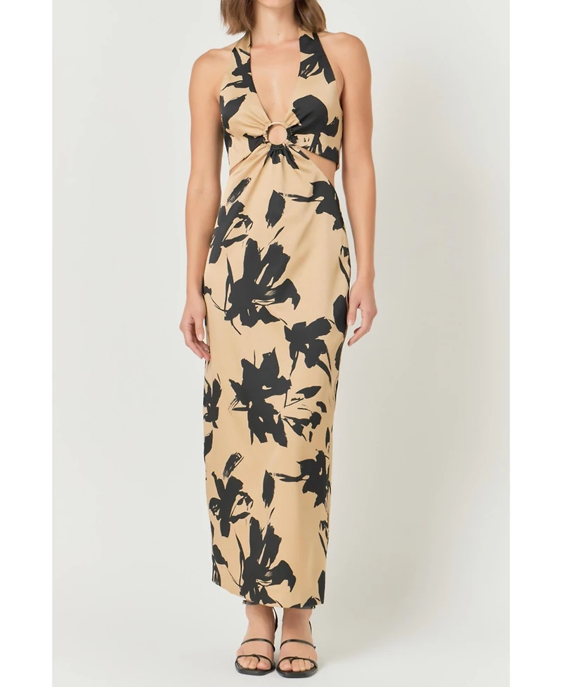 endless rose Women's Halter Ring Printed Maxi Dress