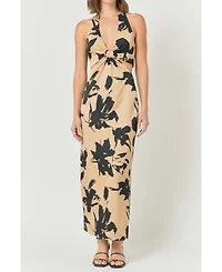 endless rose Women's Halter Ring Printed Maxi Dress