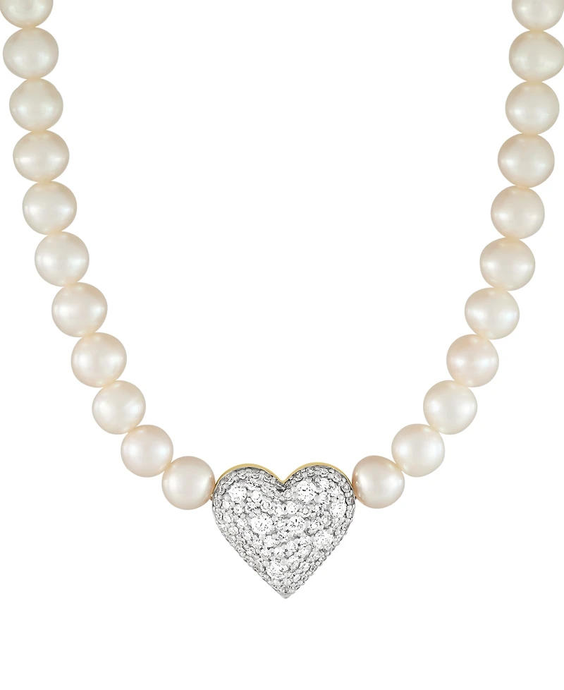 Grown With Love Cultured Freshwater Pearl (5-6mm) & Lab Grown Diamond (3/4 ct. t.w.) Heart Pendant Necklace in 14k Gold, 18" + 1" extender