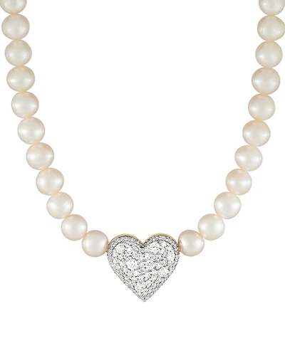 Grown With Love Cultured Freshwater Pearl (5-6mm) & Lab Grown Diamond (3/4 ct. t.w.) Heart Pendant Necklace in 14k Gold, 18" + 1" extender