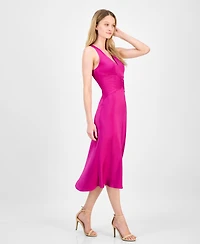 Boss Orange Women's V-Neck Sleeveless Satin Midi Dress