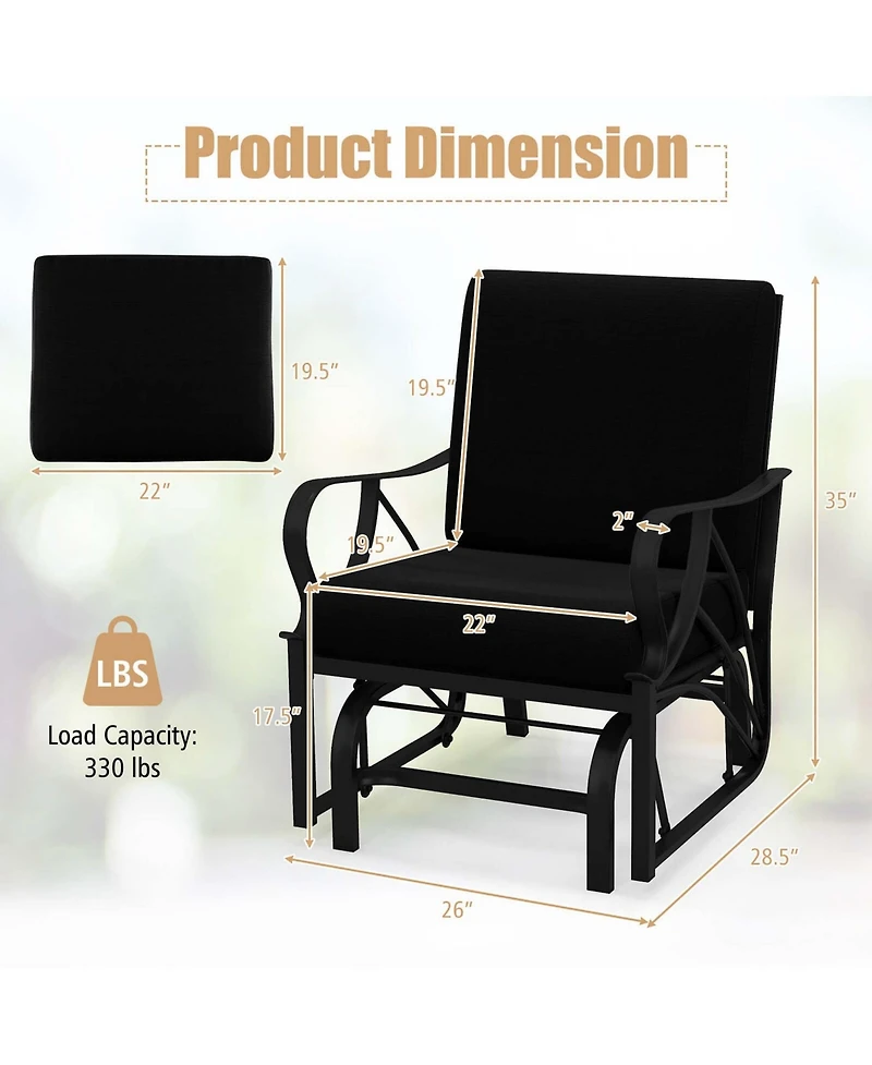 Patio Rocking Chair with Cushion Heavy-Duty Metal Frame Smooth Glider Outdoor