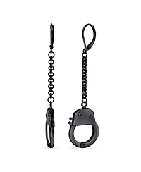 Bling Jewelry Partners Couples Grey Handcuffs Lever Back Dangle Earrings BlackSilver Tone Steel