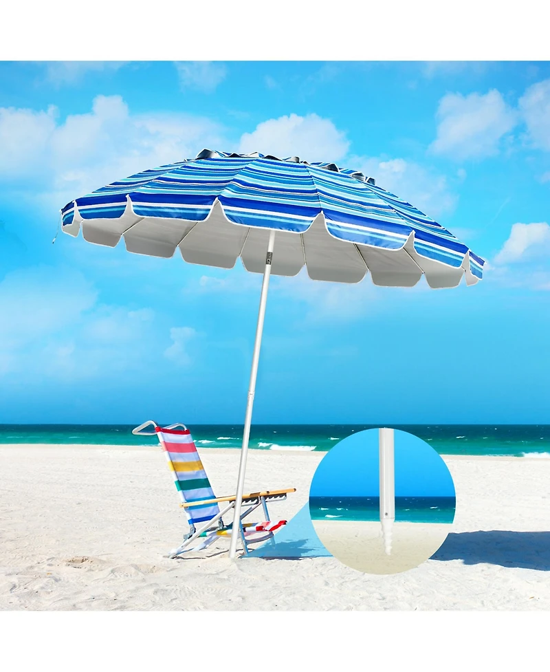 Gymax 8ft Beach Umbrella Outdoor Patio Garden w/ Carrying Bag Sand Anchor