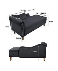 Velvet Upholstered Chaise Lounge with Storage and Pillow, Tufted Rolled Arm Chair Nailhead Trim for Living Room or Bedroom-The Pop Home