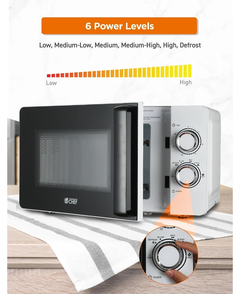 Commercial Chef Small Microwave 0.7 Cu. Ft. Countertop Microwave with Mechanical Control, White Microwave with 6 Power Levels, Outstanding Portable Mi