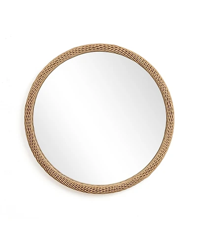 LuxenHome Bamboo Frame Round Accent and Vanity Wall Mirror