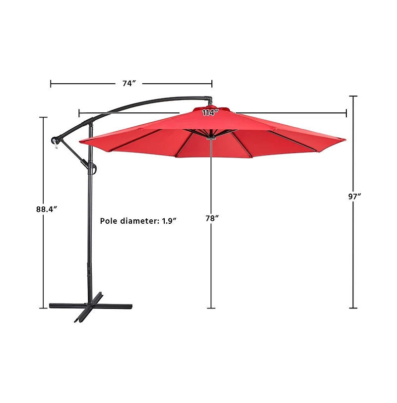 Yaheetech 10 Ft Patio Offset Umbrella Cantilever Umbrella, Red