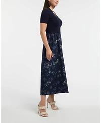 Ellen Tracy Women's Short Sleeve Polo Collar Twofer Dress