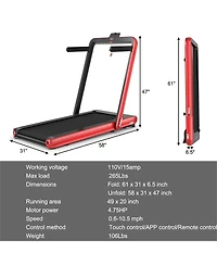 4.75HP 2 In 1 Folding Treadmill with Remote App Control-Red