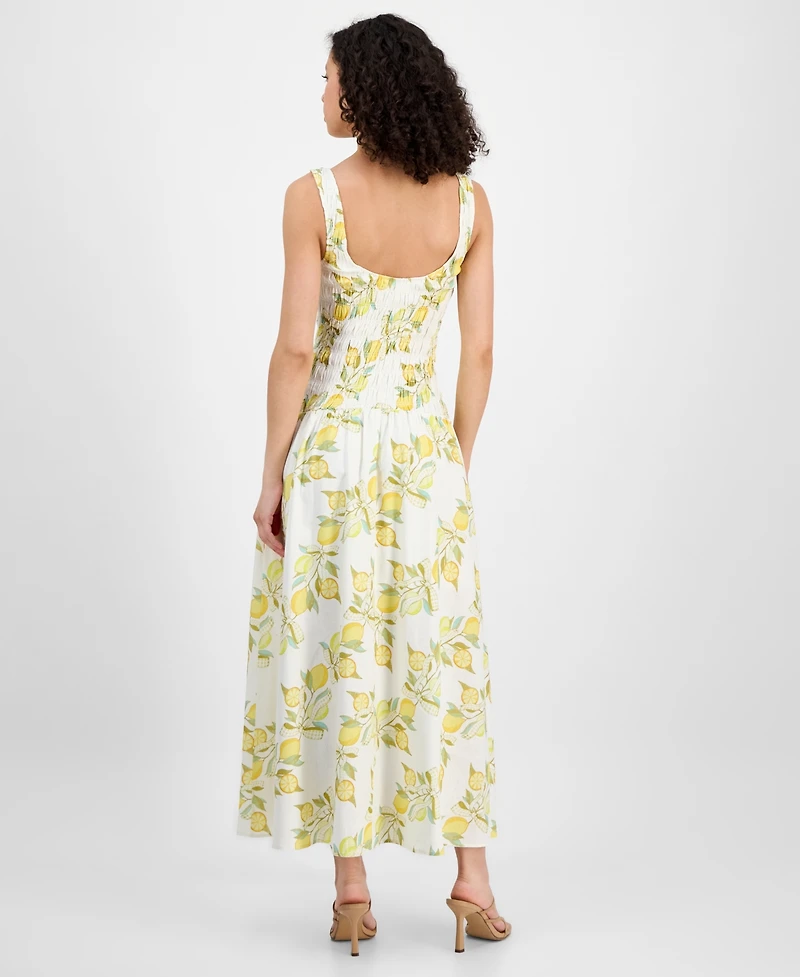 Avec Les Filles Women's Printed Smocked Drop-Waist Maxi Dress