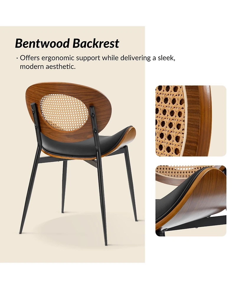 Ema Modern Dining Chair with Curved Wood Backrest,Set of 2