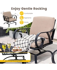 Gymax 5PCS Cushioned Patio Dining Set Heavy-Duty Rocking Chairs with 4-in-1 Fire Pit Table
