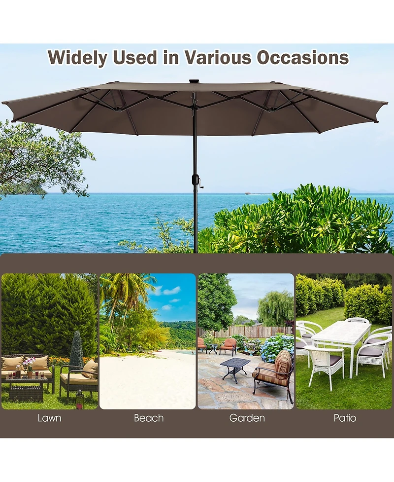 Gymax 15Ft Solar Led Patio Outdoor Double-Sided Umbrella w/ 48 Lights Crank