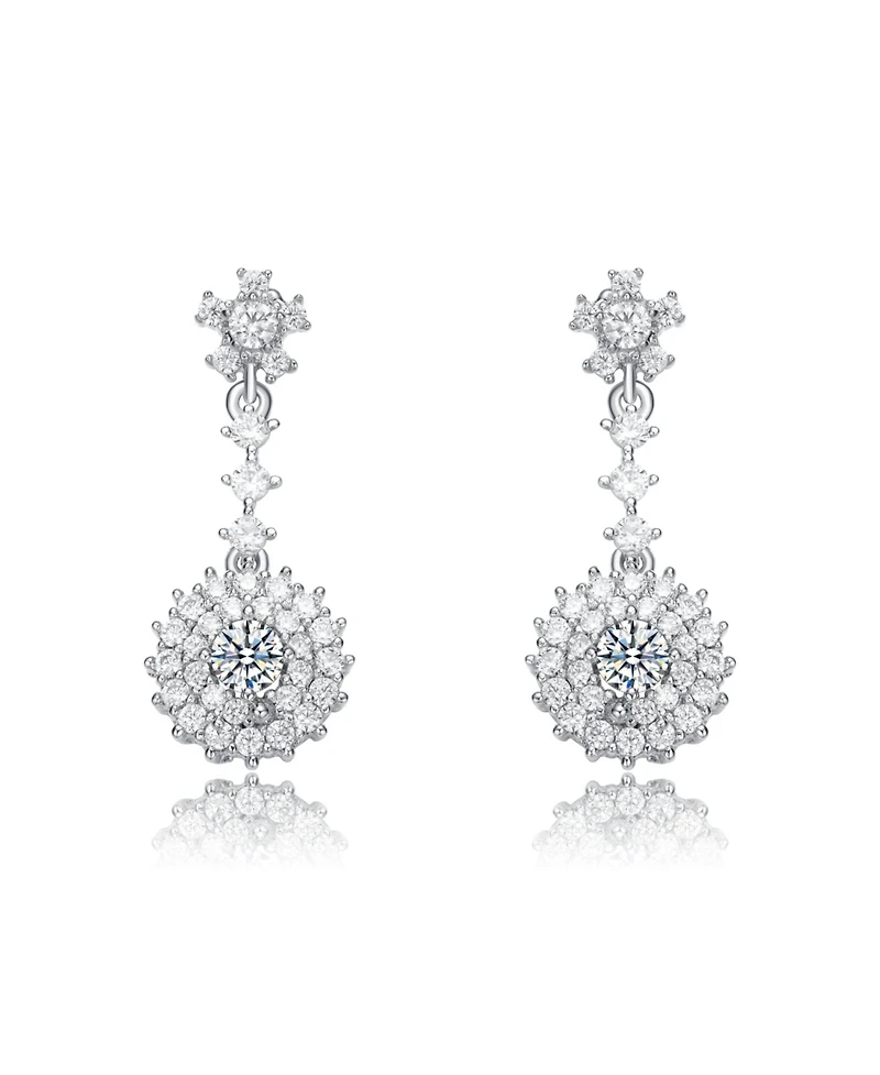 Elegant White Gold Plated Cubic Zirconia Round Dangle Earrings