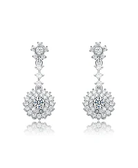 Elegant White Gold Plated Cubic Zirconia Round Dangle Earrings