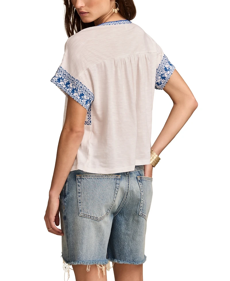 Lucky Brand Women's Embroidered Short-Sleeve Cotton T-Shirt