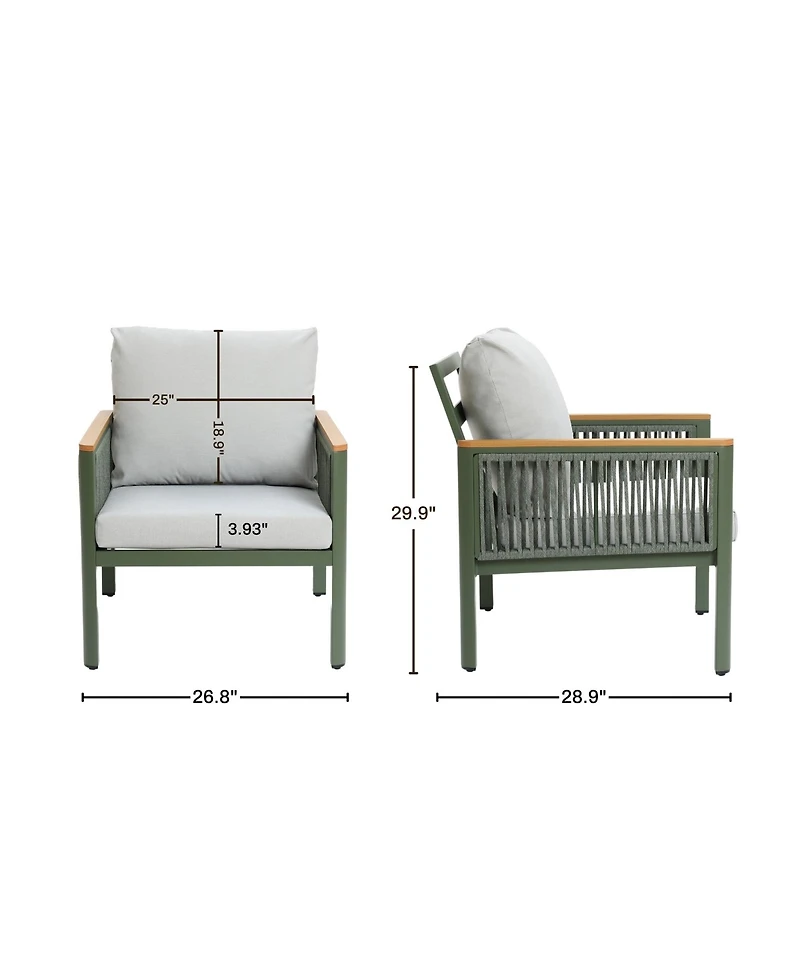 LuxenHome Outdoor Aluminum with Wood-Style Plastic Armchairs with Cushions, Set of 2