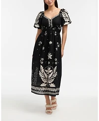 Ellen Tracy Women's Printed Puff Sleeve Maxi Dress