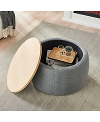 Round Upholstered Storage Ottoman with Removable Top for Use as Coffee Table or Footstool Handmade Accent Living Room Bedroom-The Pop Home