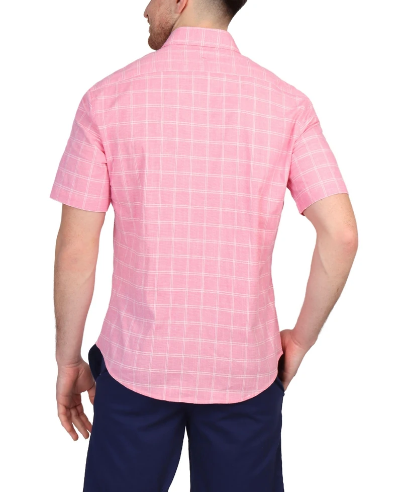 Tb Marketplace Men's Cotton Windowpane Short Sleeve Shirt - Lightweight and Stylish