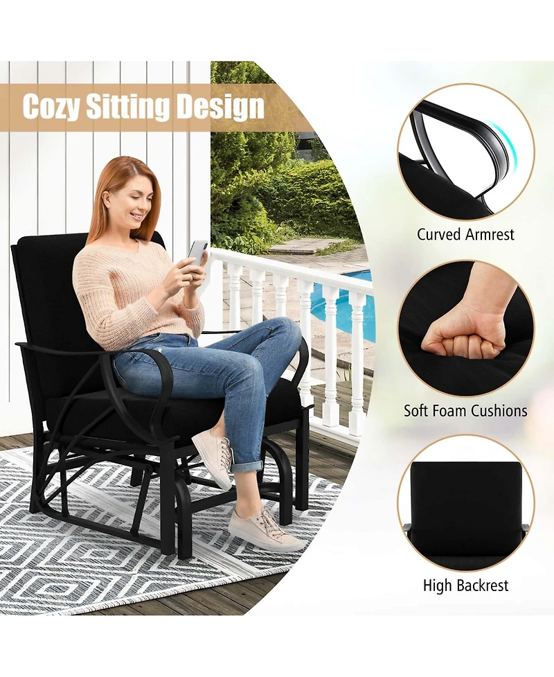 2 Pcs Patio Rocking Chair with Cushion Heavy-Duty Metal Frame Smooth Glider Outdoor