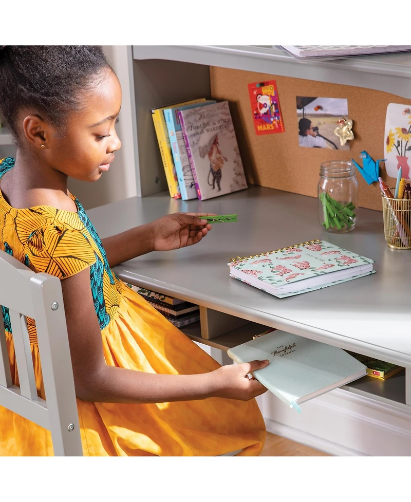 Guidecraft Kids' Media Desk with Hutch and Chair Set – Natural: Kids Table Set, Computer Storage Hutch, Bedroom Furnit