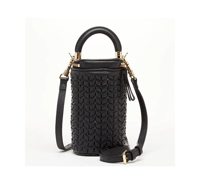 Susu Mini Purse Leather Black Crossbody Bag Weave Small Bucket Bag Women's Handbag
