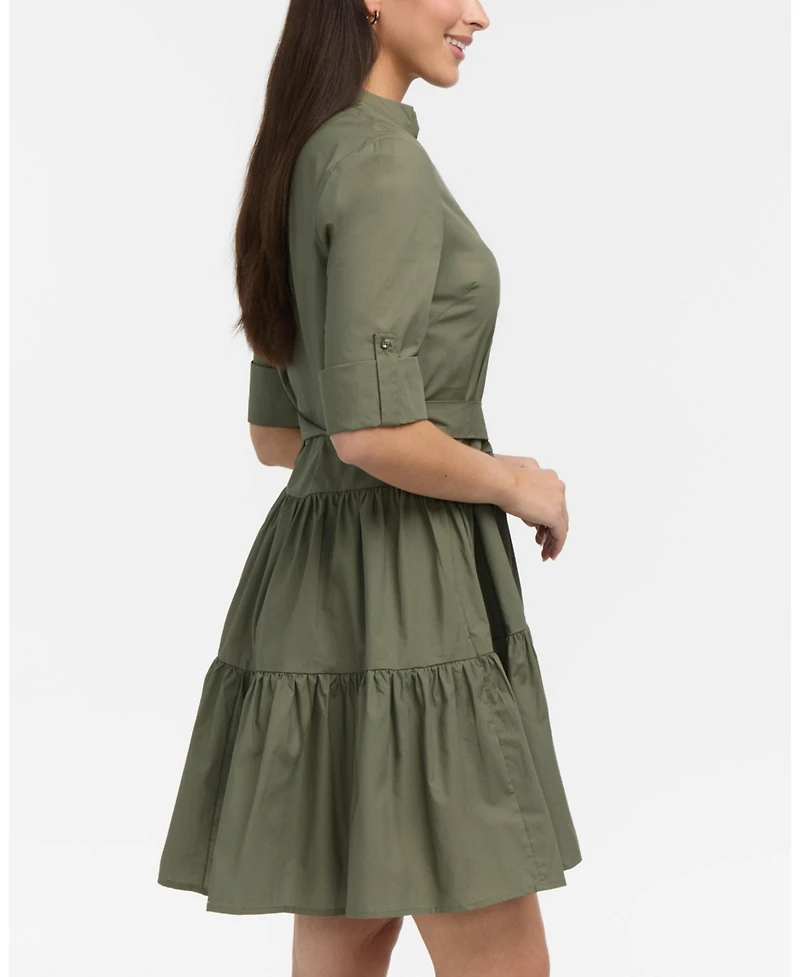 Ellen Tracy Women's Belted Tiered Shirt Dress