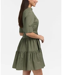 Ellen Tracy Women's Belted Tiered Shirt Dress