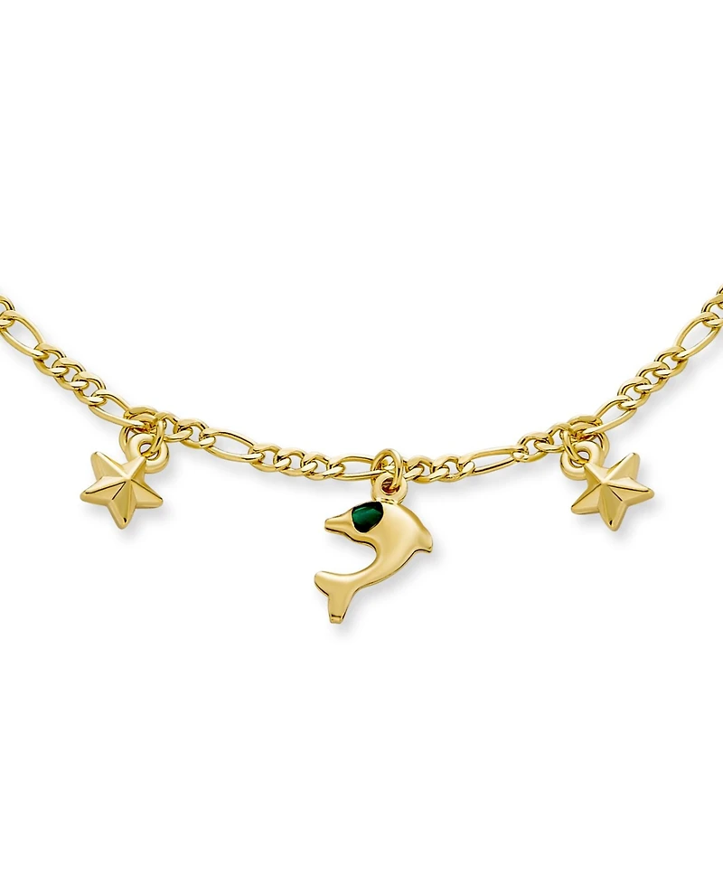 Bling Jewelry Tropical Vacation Honeymoon Jewelry Nautical Stars & Dolphin Charm Anklet Rolo Chain Ankle Bracelets 18K Gold Plated 10 Inch