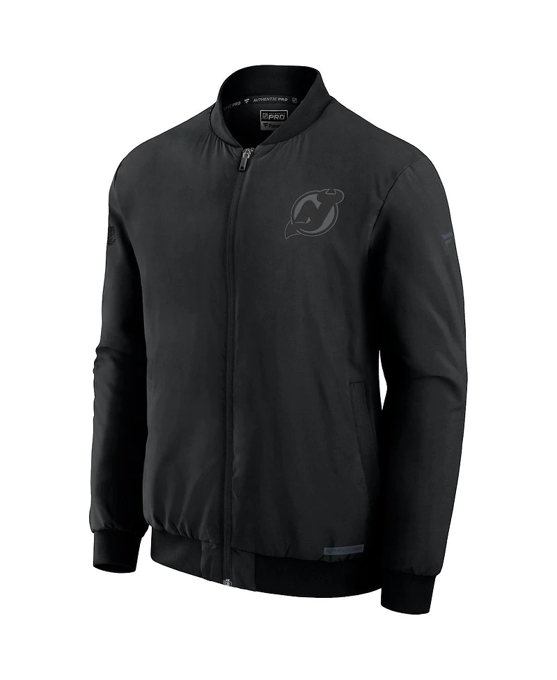 Fanatics Men's Black New Jersey Devils Authentic Pro Road Full-Zip Bomber Jacket
