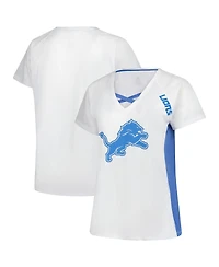 Fanatics Women's White Detroit Lions Plus Glitter Lace-Up V- Neck T-Shirt