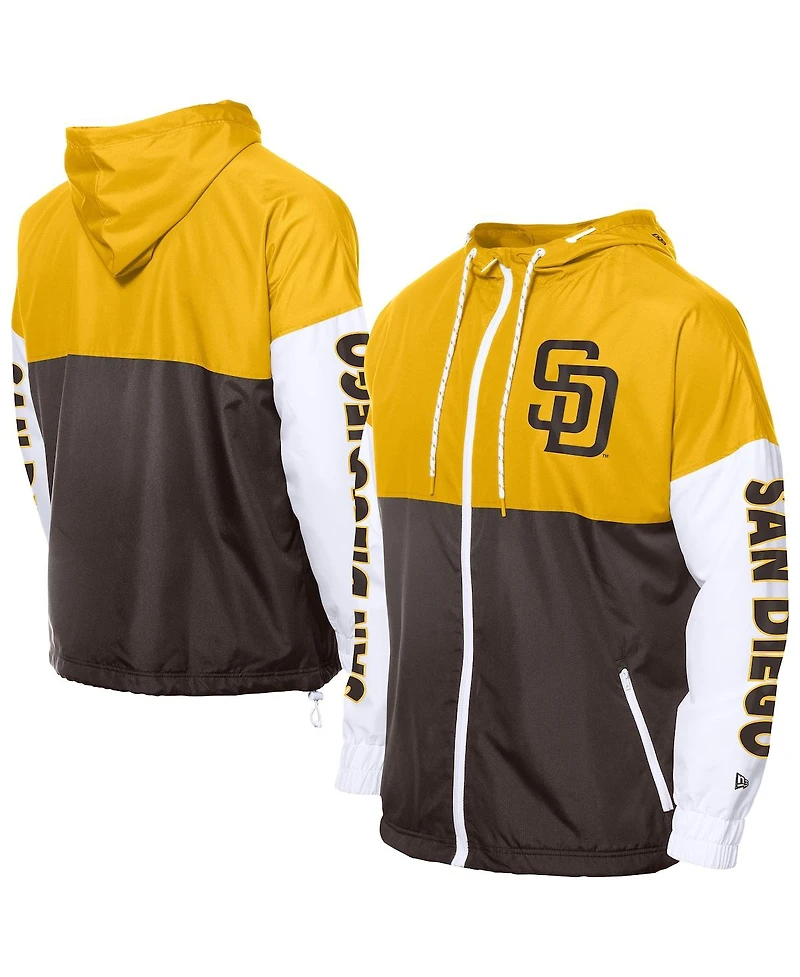 New Era Men's Brown/Gold San Diego Padres Color Block Full-Zip Hoodie Windbreaker Jacket