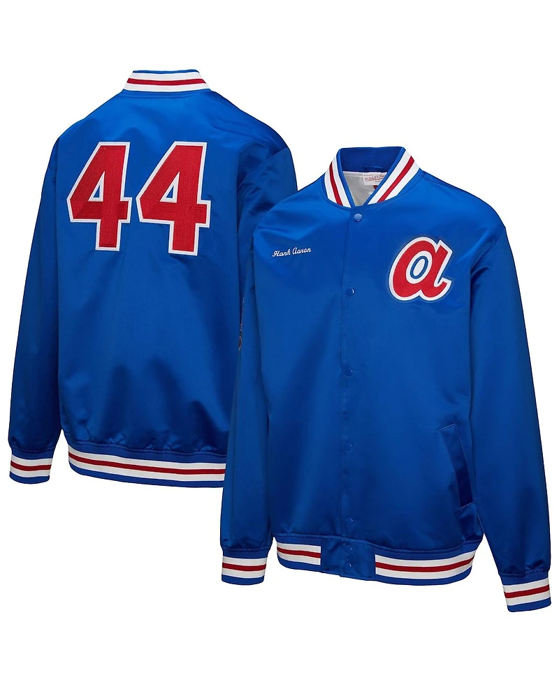 Mitchell & Ness Men's Hank Aaron Royal Atlanta Braves Legends Collection Vintage Satin Full-Snap Jacket