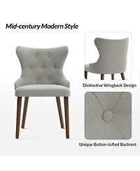 Pedro Mid-Century Modern Waterproof Button-Tufted Dining Chair with Wingback and Solid Wood Legs,Set of 2