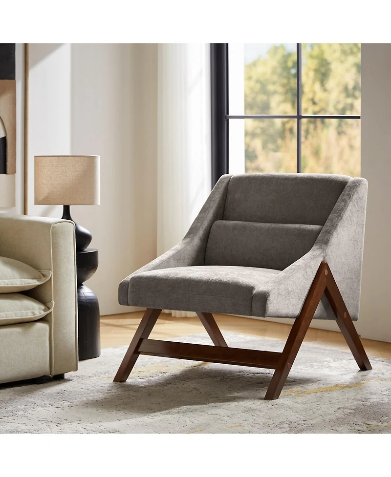 Elias Modern Accent Sloped Armrests Chair with Solid Wood Legs and A Lumbar Pillow