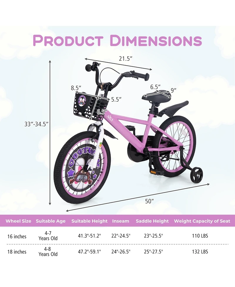 18 Inch Kids Bike for 4-8 Years Old Sport Bicycle with Adjustable Handlebar and Saddle