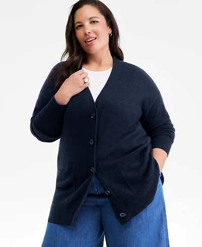 Charter Club Plus 100% Cashmere Button-Front Cardigan, Macy's Exclusive