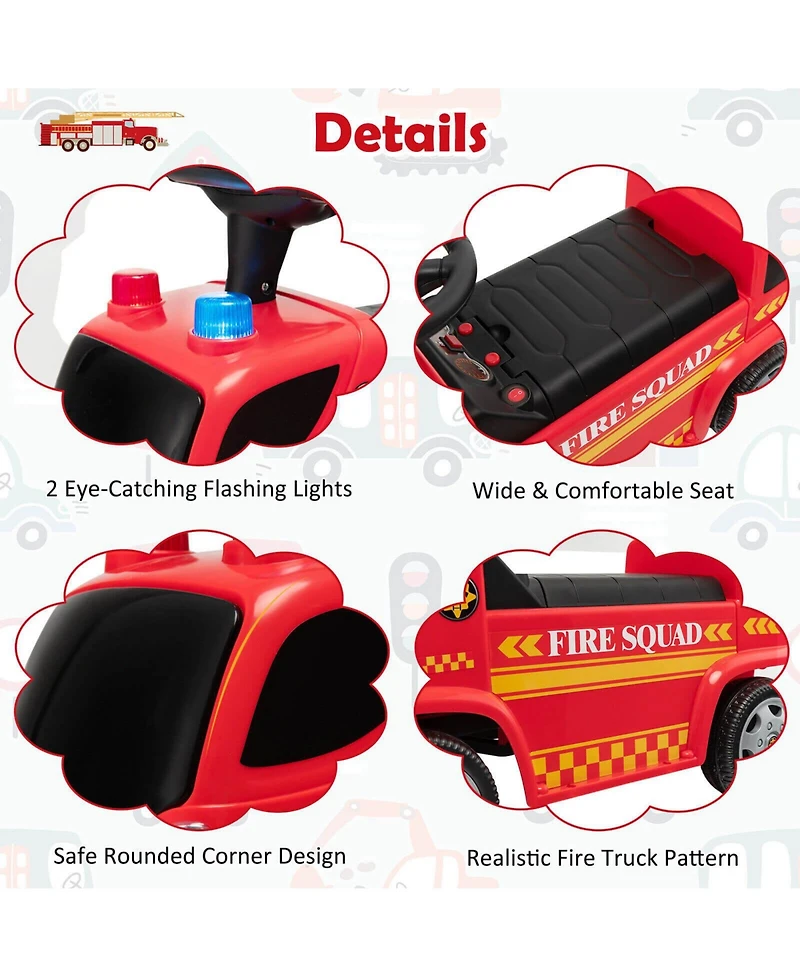 Kids Push Ride On Fire Truck with Ladder Bubble Maker and Headlights