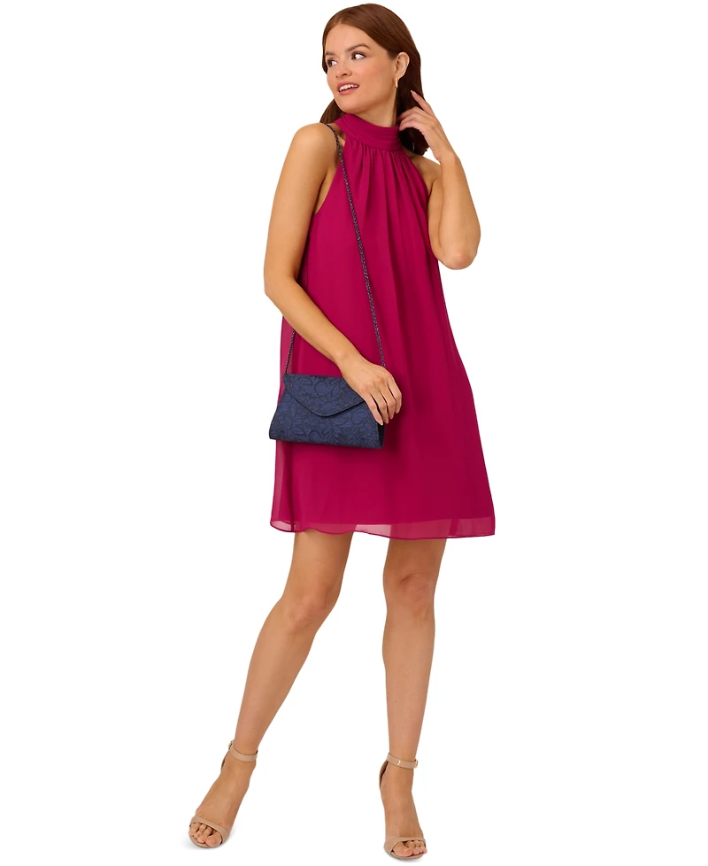 Adrianna Papell Women's Chiffon Mock-Neck Sleeveless Shift Dress